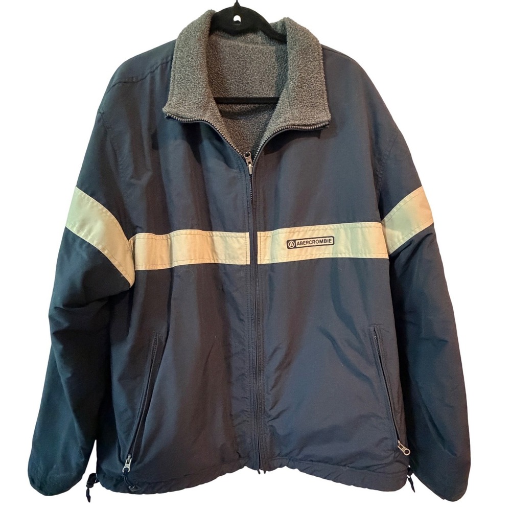 Vintage Abercrombie Reversible Jacket Navy Windbreaker Grey Sherpa Fleece Mens L